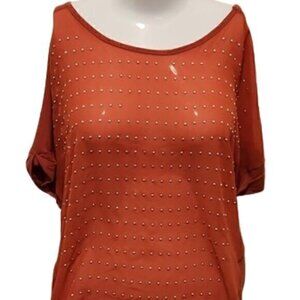 [Chloe K] Bedazzled Front Scoop Neck Blouse - Size S